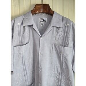 Izamal Shirt Mens 44 Gray Embroidered Short Sleeve Guayabera Button Front Mexico